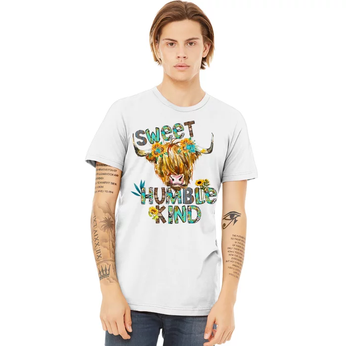 Highland Cow Sunflower Sweet Humble Kind Western Country Premium T-Shirt