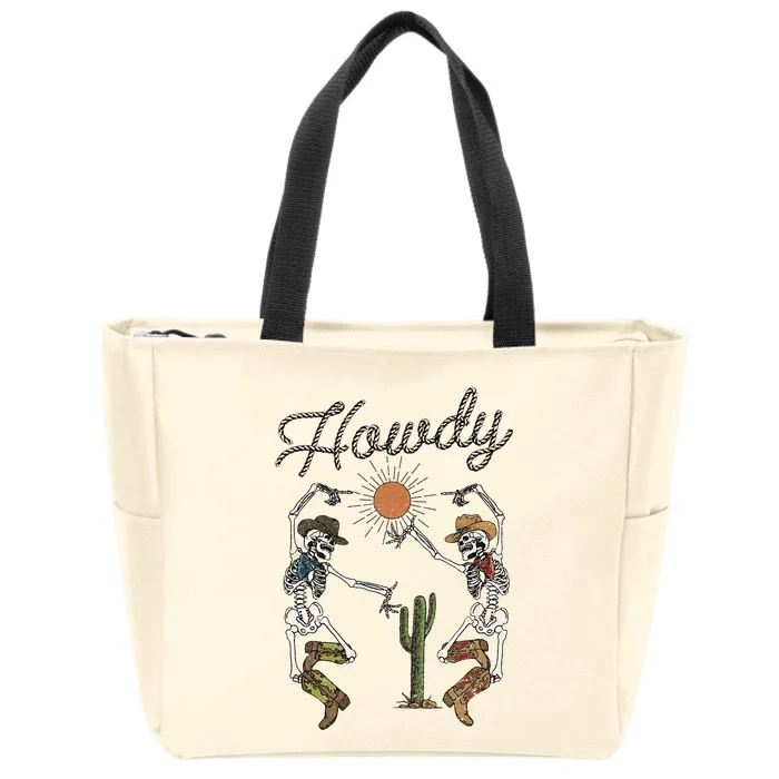 Howdy Cowboy Skeleton Dancing Country Girl Western Zip Tote Bag