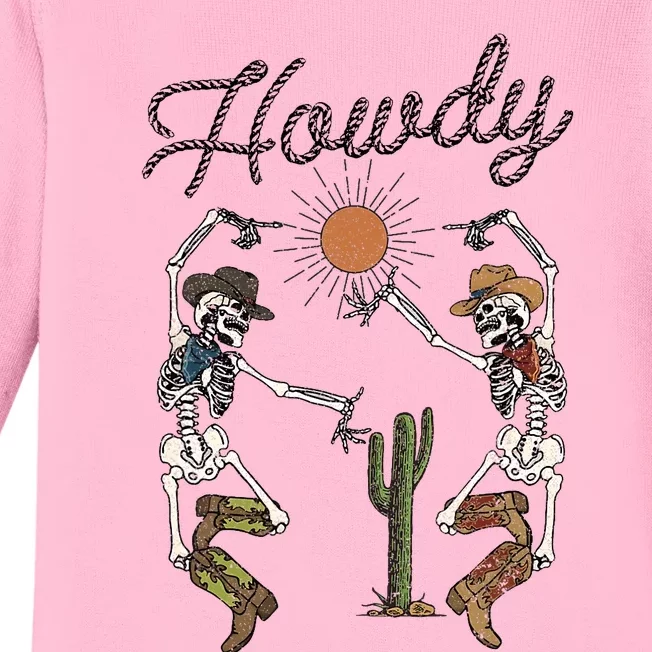 Howdy Cowboy Skeleton Dancing Country Girl Western Baby Long Sleeve Bodysuit