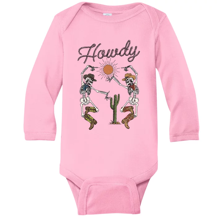 Howdy Cowboy Skeleton Dancing Country Girl Western Baby Long Sleeve Bodysuit