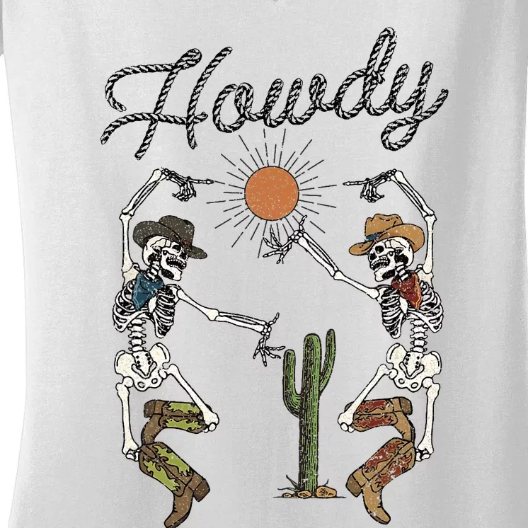 Howdy Cowboy Skeleton Dancing Country Girl Western Women's V-Neck T-Shirt