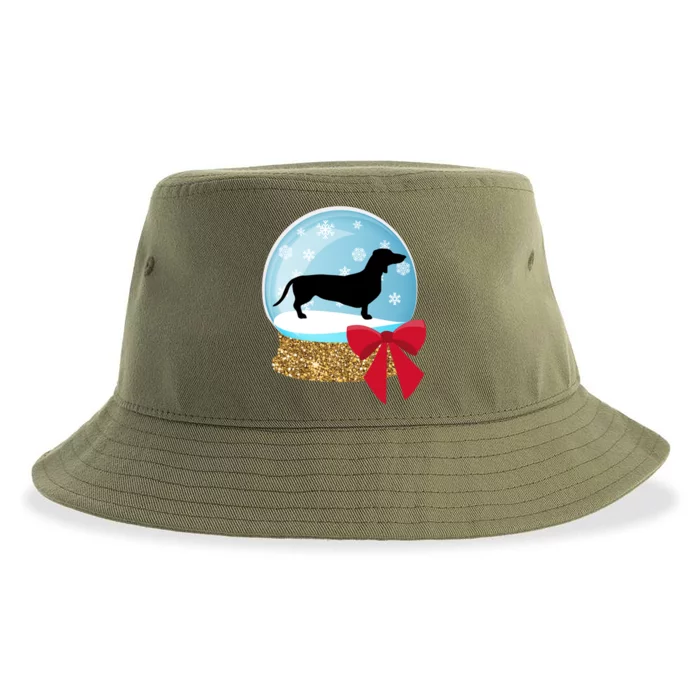 Holiday Christmas Snowglobe Dachshund Doxie Gift Sustainable Bucket Hat