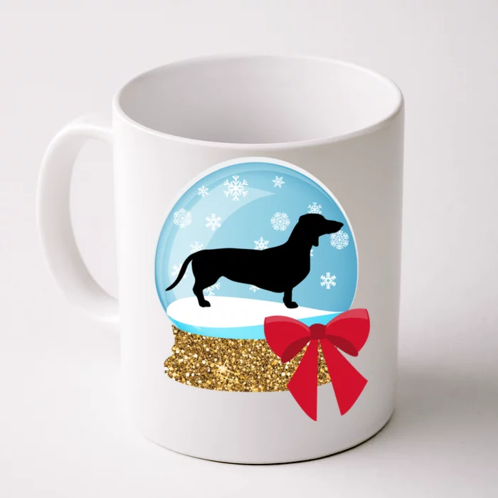 Holiday Christmas Snowglobe Dachshund Doxie Gift Front & Back Coffee Mug