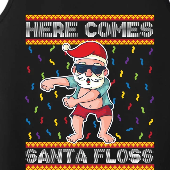 Here Comes Santa Floss Funny Christmas Santa Claus Flossing Gift Performance Tank