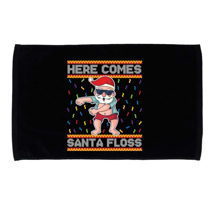 Here Comes Santa Floss Funny Christmas Santa Claus Flossing Gift Microfiber Hand Towel