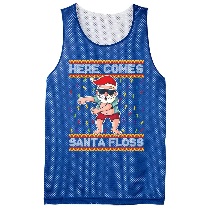 Here Comes Santa Floss Funny Christmas Santa Claus Flossing Gift Mesh Reversible Basketball Jersey Tank