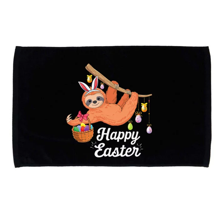 Happy Cute Sloth With Bunny Ears Egg Hunting Easter Sloth Microfiber Hand Towel