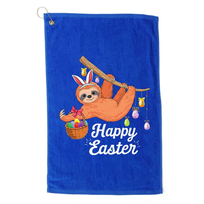 Happy Cute Sloth With Bunny Ears Egg Hunting Easter Sloth Platinum Collection Golf Towel