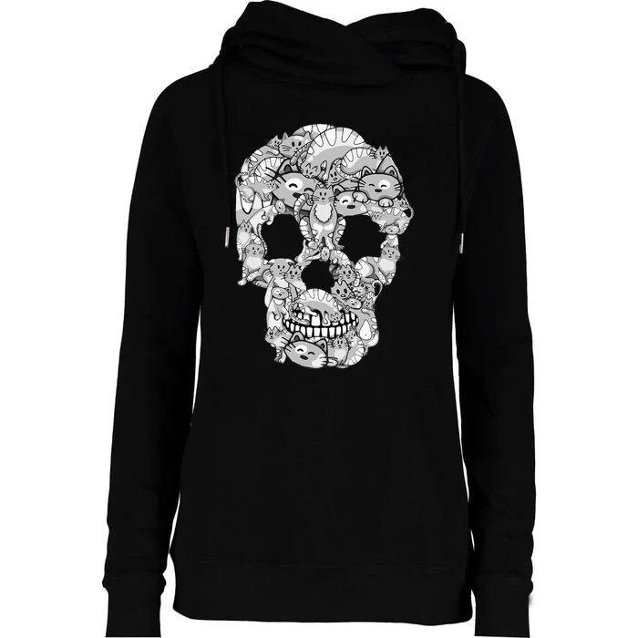 Halloween Cat Skull Costume for Cat Lovers Womens Funnel Neck Pullover Hood