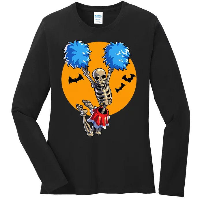 Halloween Cheerleading Skeleton Show Your Spirit! Ladies Long Sleeve Shirt