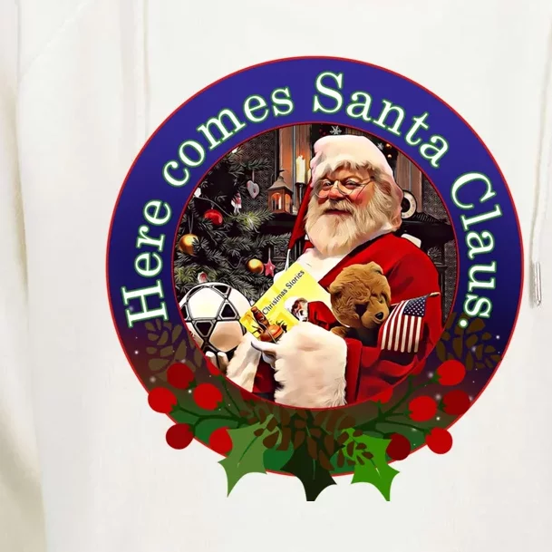 Here Comes Santa Claus Design Gift Womens Funnel Neck Pullover Hood