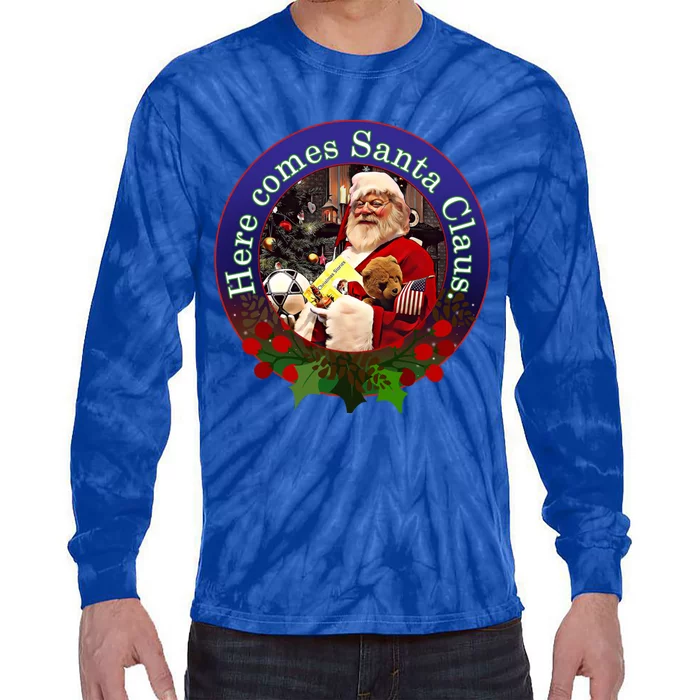 Here Comes Santa Claus Design Gift Tie-Dye Long Sleeve Shirt