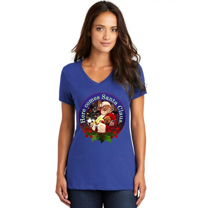 Here Comes Santa Claus Design Gift Women's V-Neck T-Shirt