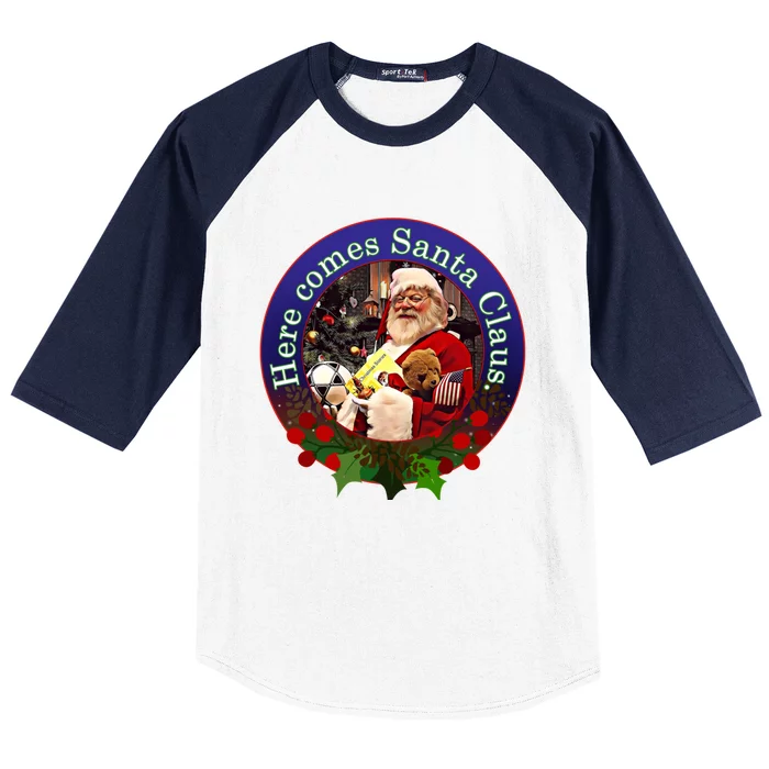 Here Comes Santa Claus Design Gift Baseball Sleeve Shirt