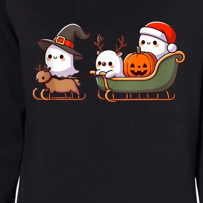 Halloween Christmas SantaS Reindeer Ghost Happy Ghost Womens California Wash Sweatshirt