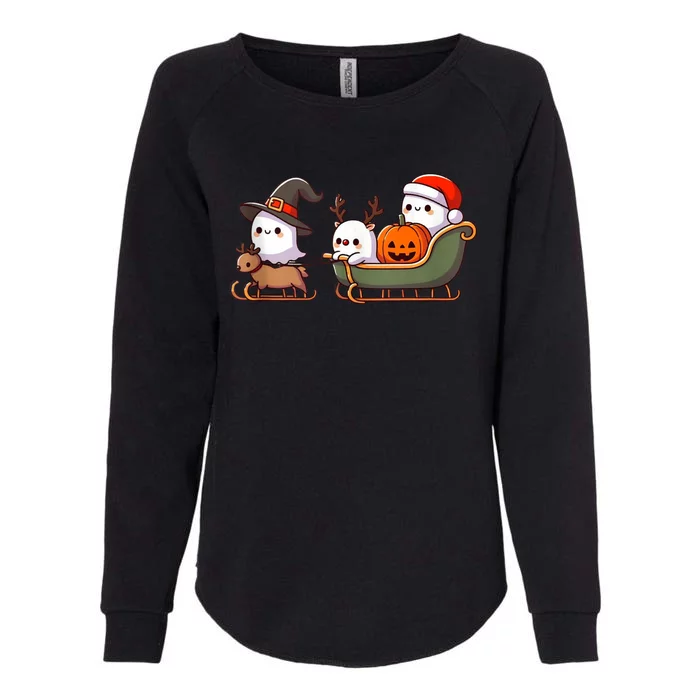 Halloween Christmas SantaS Reindeer Ghost Happy Ghost Womens California Wash Sweatshirt