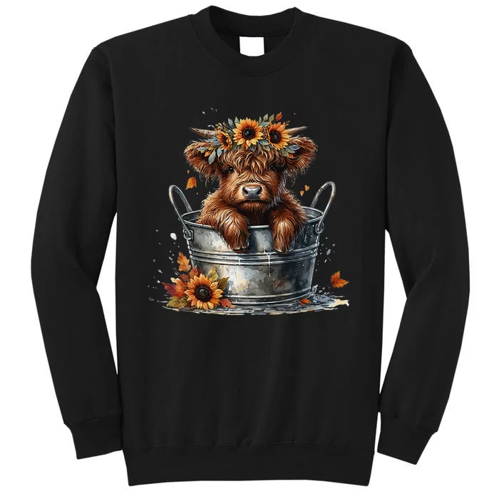 Highland Cow Sunflower ItS Fall YAll Farming Fall Vibes Tall Sweatshirt