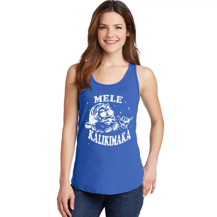 Hawaiian Christmas Santa Shaka Mele Kalikimaka Retro Hawaii Gift Ladies Essential Tank