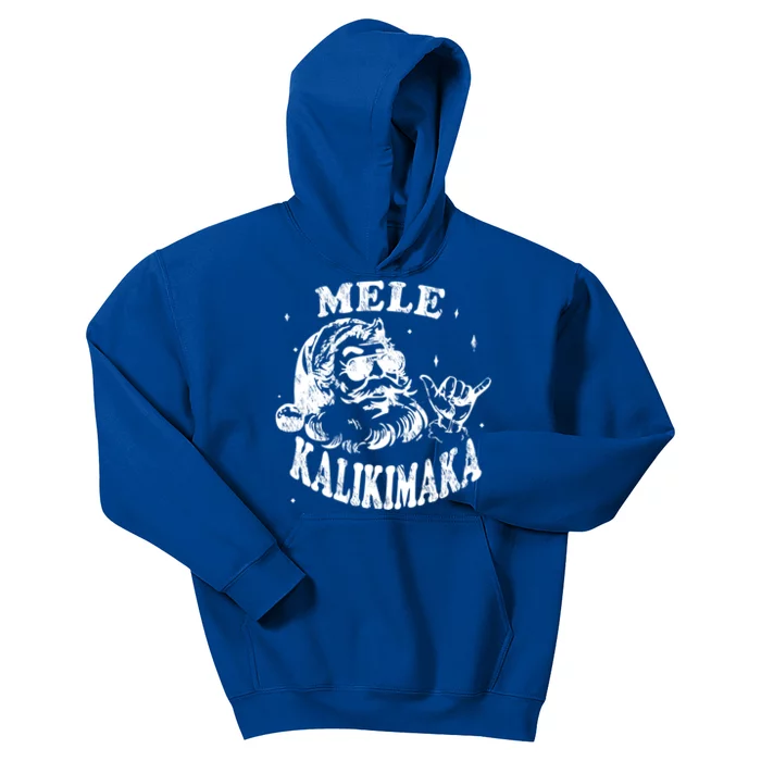 Hawaiian Christmas Santa Shaka Mele Kalikimaka Retro Hawaii Gift Kids Hoodie