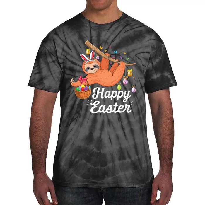 Happy cute sloth with Bunny ears & Egg Hunting Easter sloth Tie-Dye T-Shirt