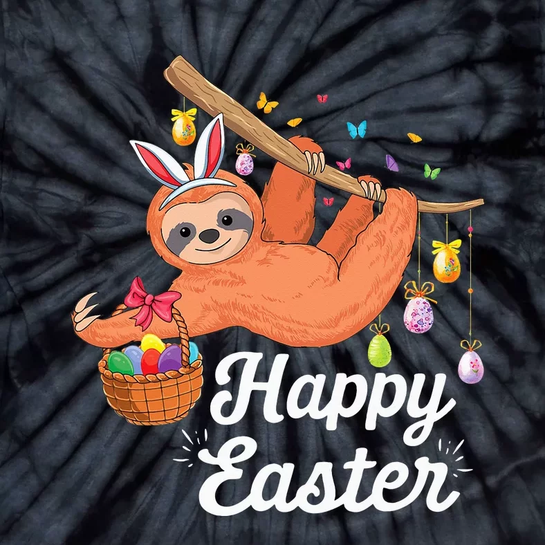 Happy cute sloth with Bunny ears & Egg Hunting Easter sloth Tie-Dye T-Shirt