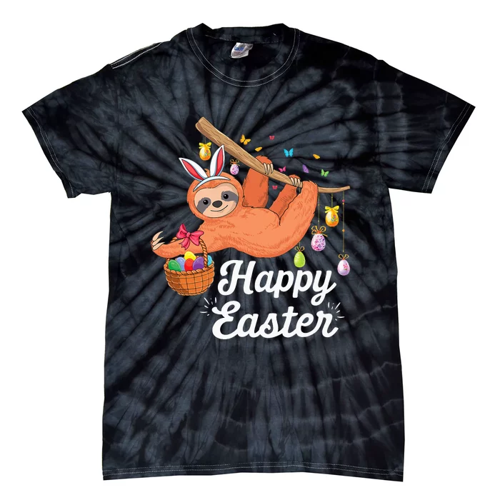 Happy cute sloth with Bunny ears & Egg Hunting Easter sloth Tie-Dye T-Shirt