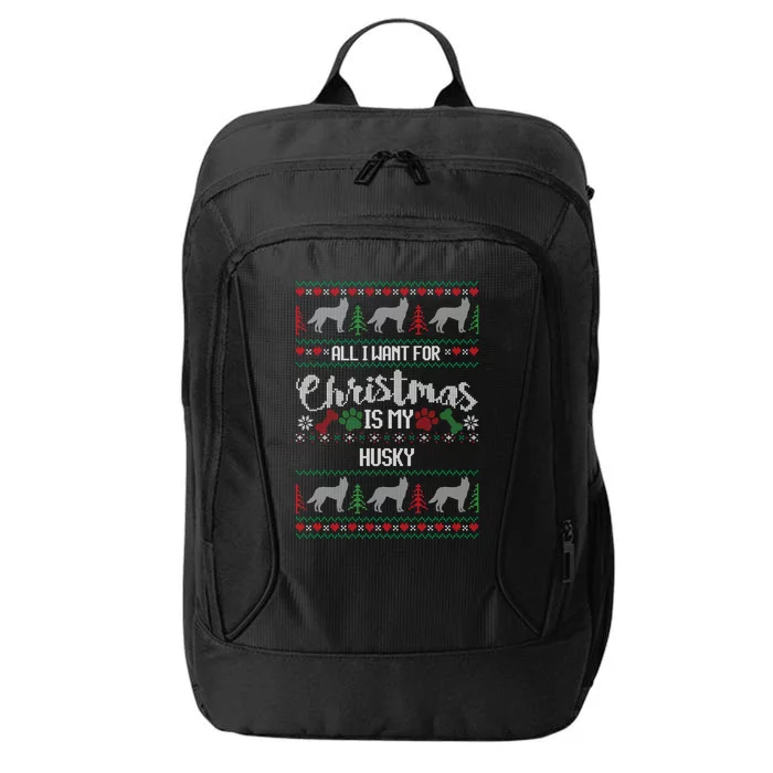 Husky Christmas Sweater Ugly Husky Sweater Gift City Backpack