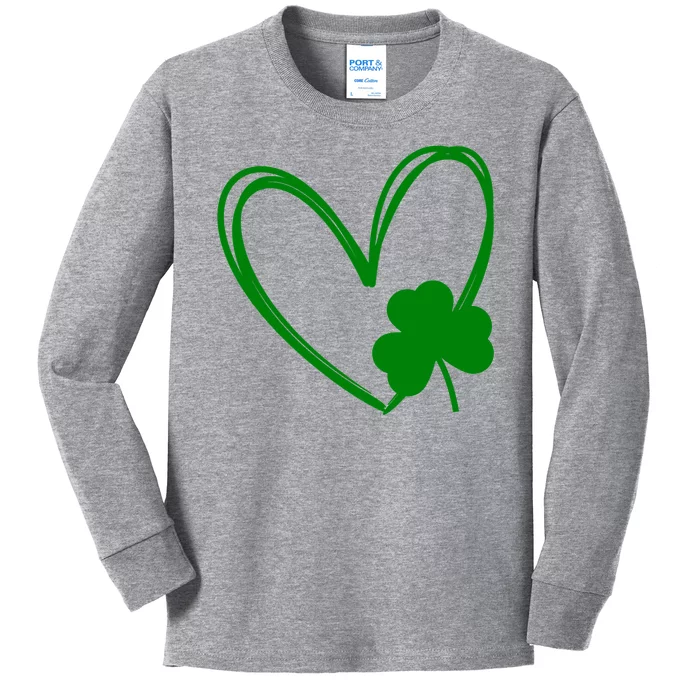 Heart Clover St Patrick's Day Kids Long Sleeve Shirt