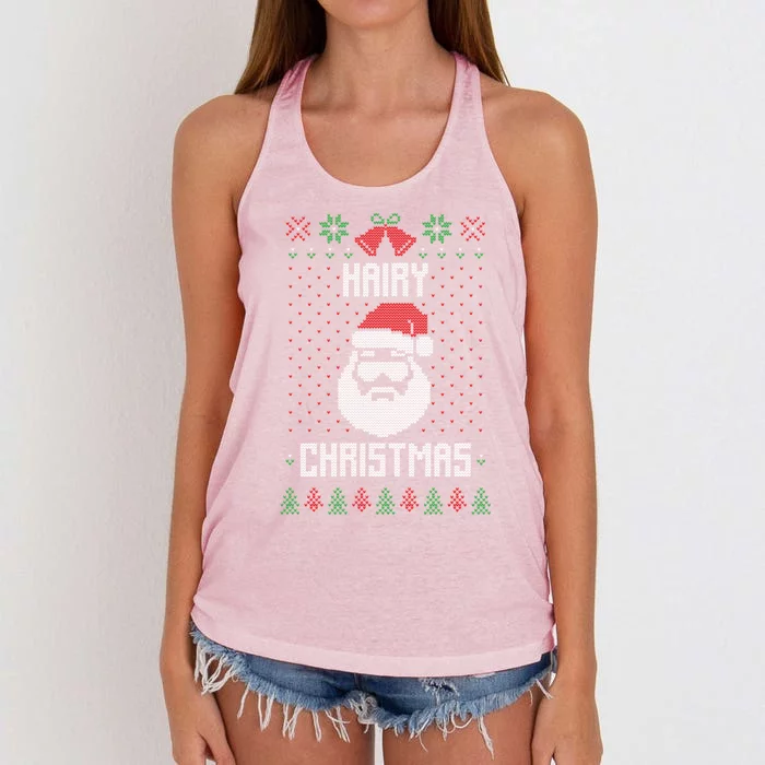 Hairy Christmas Santa Claus Funny Xmas Ugly Sweater Gift Women's Knotted Racerback Tank