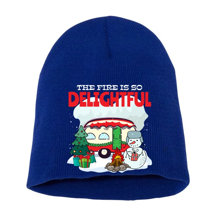 Holiday Camper Snow Funny Christmas Camping Campfire Gift Short Acrylic Beanie