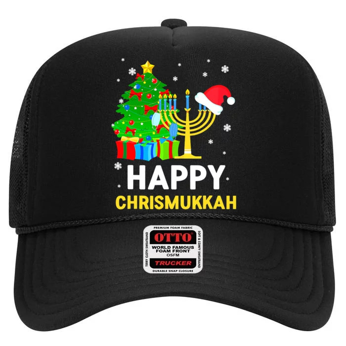 Happy Chrismukkah Santa Hat Christmas Hanukkah Sleep High Crown Mesh Trucker Hat