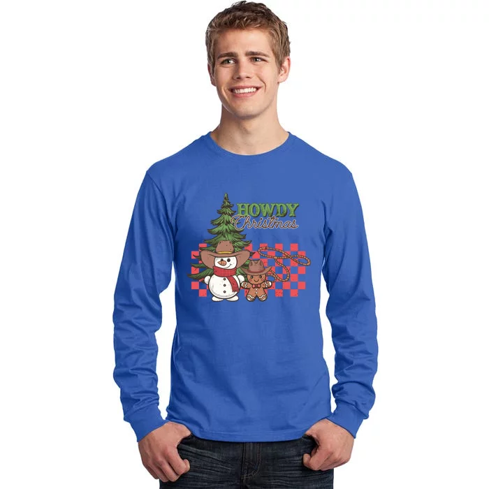 Howdy Christmas Snow Gingerbread Retro Christmas Cow Great Gift Tall Long Sleeve T-Shirt