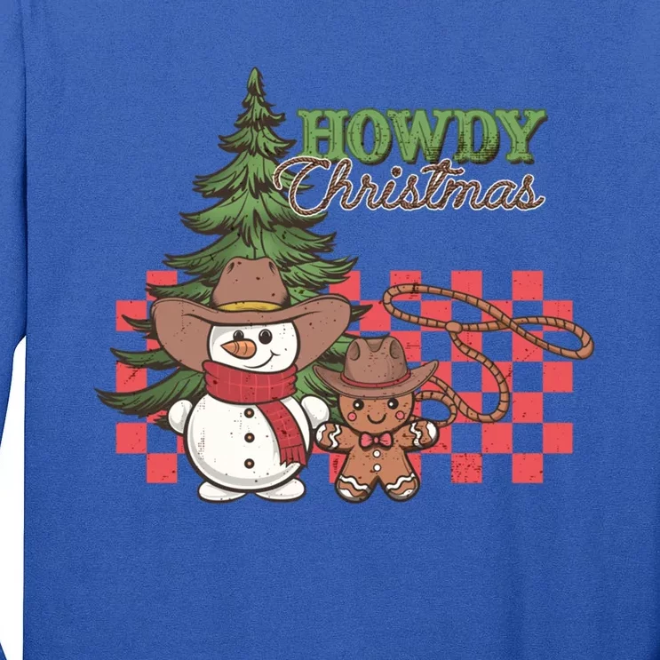 Howdy Christmas Snow Gingerbread Retro Christmas Cow Great Gift Tall Long Sleeve T-Shirt