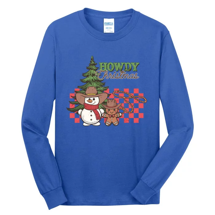 Howdy Christmas Snow Gingerbread Retro Christmas Cow Great Gift Tall Long Sleeve T-Shirt