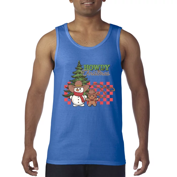 Howdy Christmas Snow Gingerbread Retro Christmas Cow Great Gift Tank Top