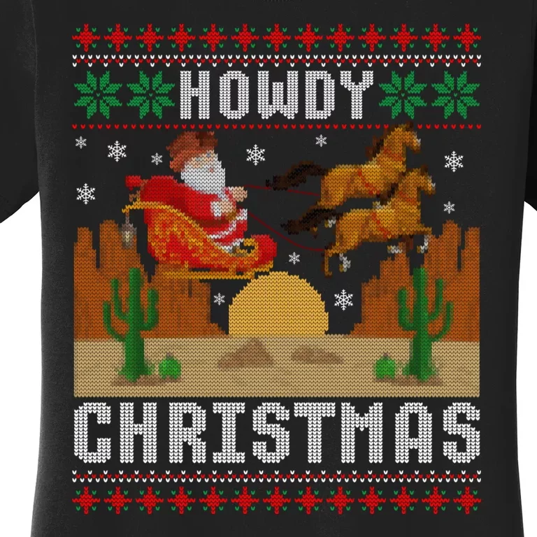 Howdy Christmas Santa Riding Horse Western Country Ugly Xmas Women's T-Shirt