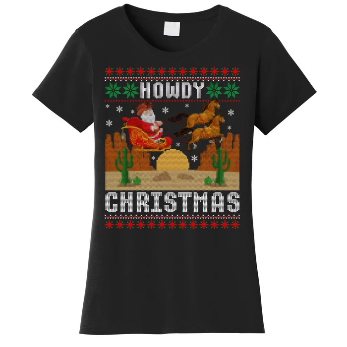 Howdy Christmas Santa Riding Horse Western Country Ugly Xmas Women's T-Shirt