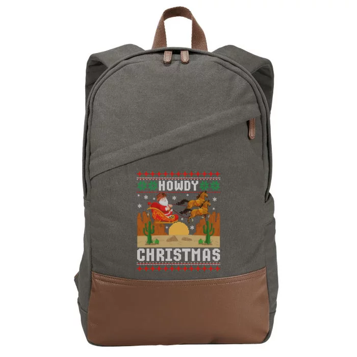 Howdy Christmas Santa Riding Horse Western Country Ugly Xmas Cotton Canvas Backpack