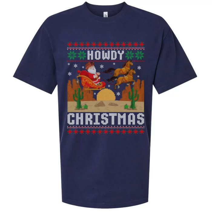 Howdy Christmas Santa Riding Horse Western Country Ugly Xmas Sueded Cloud Jersey T-Shirt