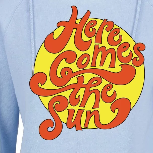 Here Comes The Sun Summer Beach Retro Womens Funnel Neck Pullover Hood