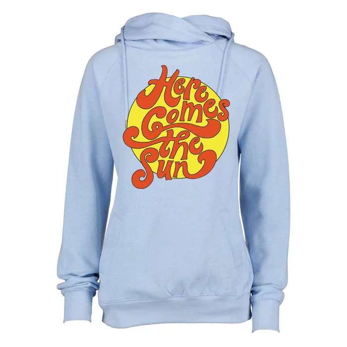 Here Comes The Sun Summer Beach Retro Womens Funnel Neck Pullover Hood