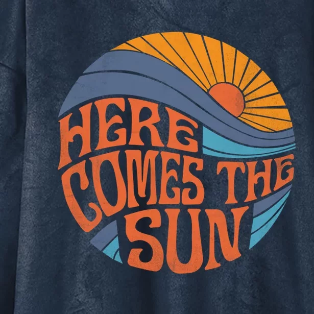 Here Comes The Sun Vintage Retro Sixties Surf Summer Beach Gift Hooded Wearable Blanket