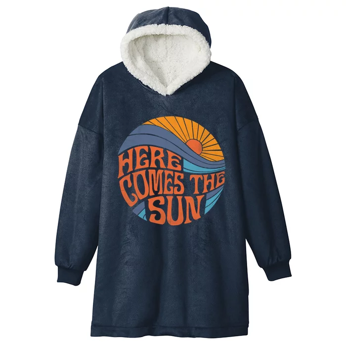 Here Comes The Sun Vintage Retro Sixties Surf Summer Beach Gift Hooded Wearable Blanket