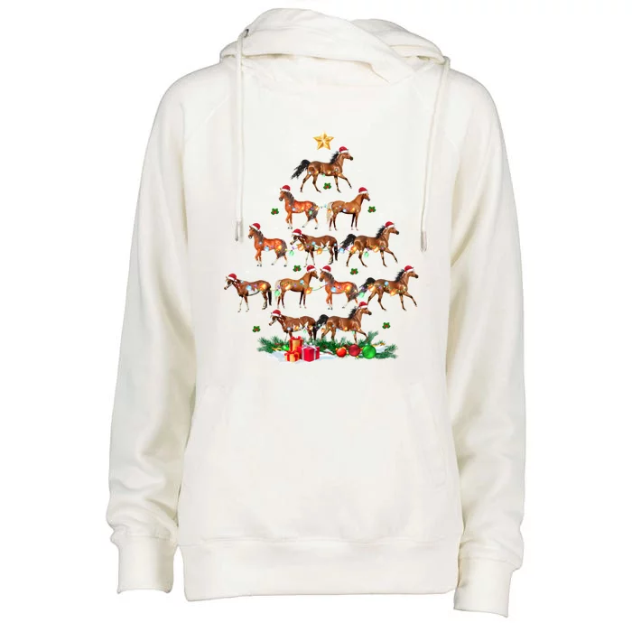 Horses Christmas Tree Horse Xmas Ornats Gift Womens Funnel Neck Pullover Hood