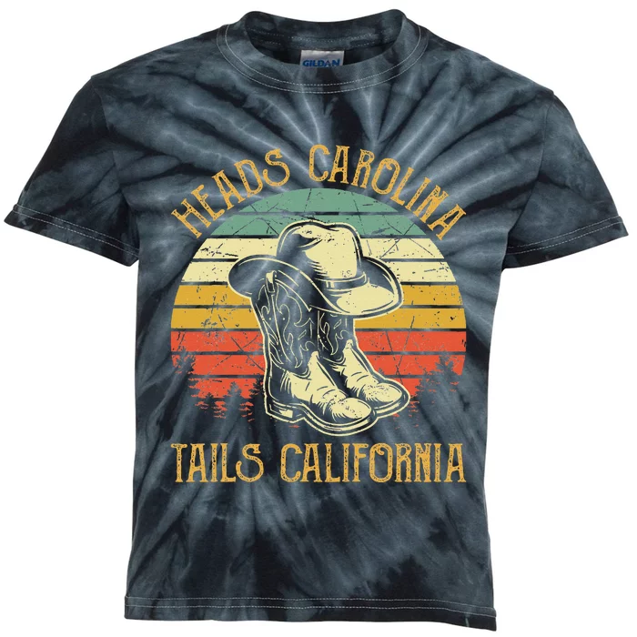 Heads Carolina Tail California Western Cowgirl Country Music Kids Tie-Dye T-Shirt