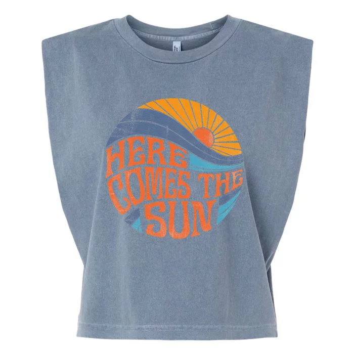 Here Comes The Sun Vintage Retro Sixties Surf Summer Beach Garment-Dyed Women's Muscle Tee