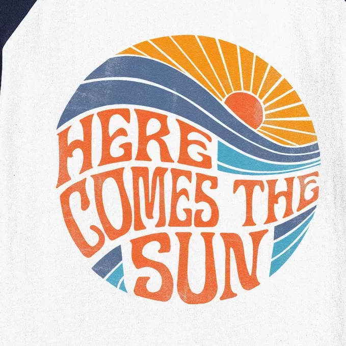 Here Comes The Sun Vintage Retro Sixties Surf Summer Beach Baseball Sleeve Shirt