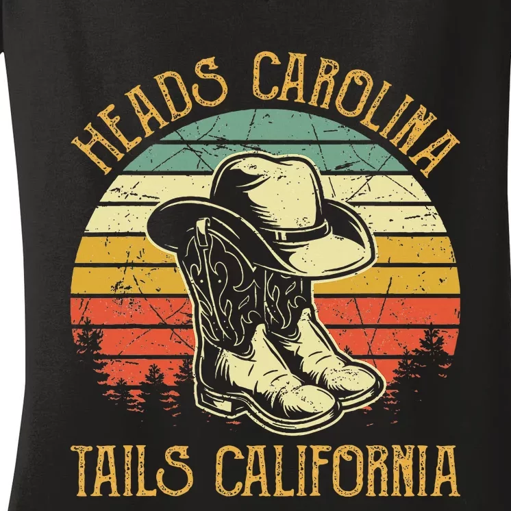 Heads Carolina Tail California Western Cowgirl Country Music Women's V-Neck T-Shirt