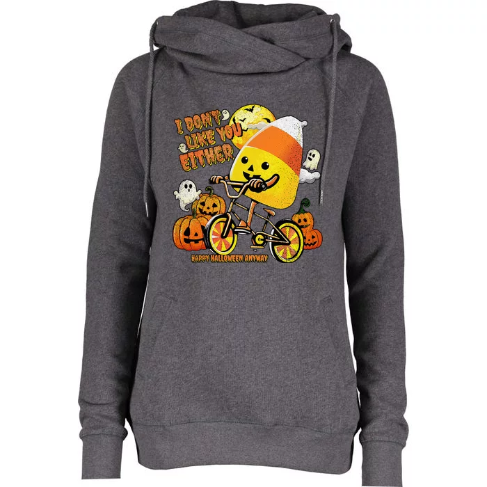 Halloween Costume Team Candy Corn I DonT Like You Either Womens Funnel Neck Pullover Hood