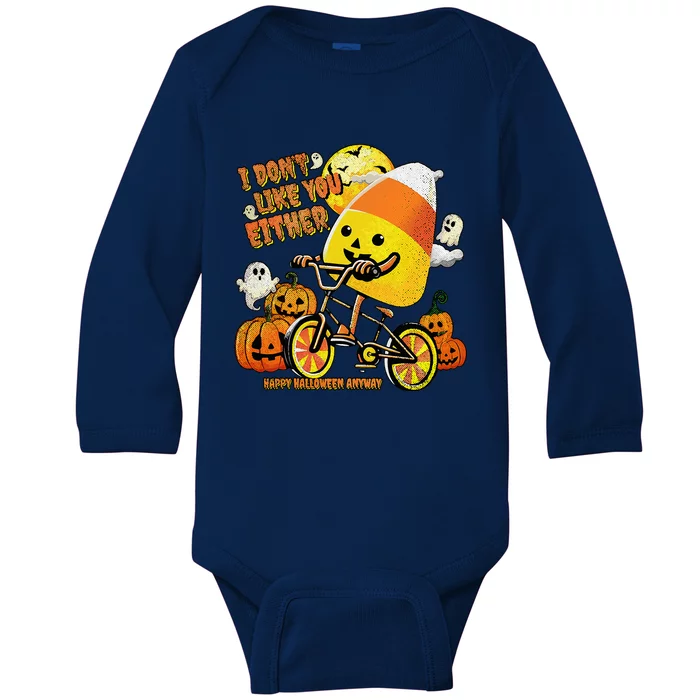 Halloween Costume Team Candy Corn I DonT Like You Either Baby Long Sleeve Bodysuit